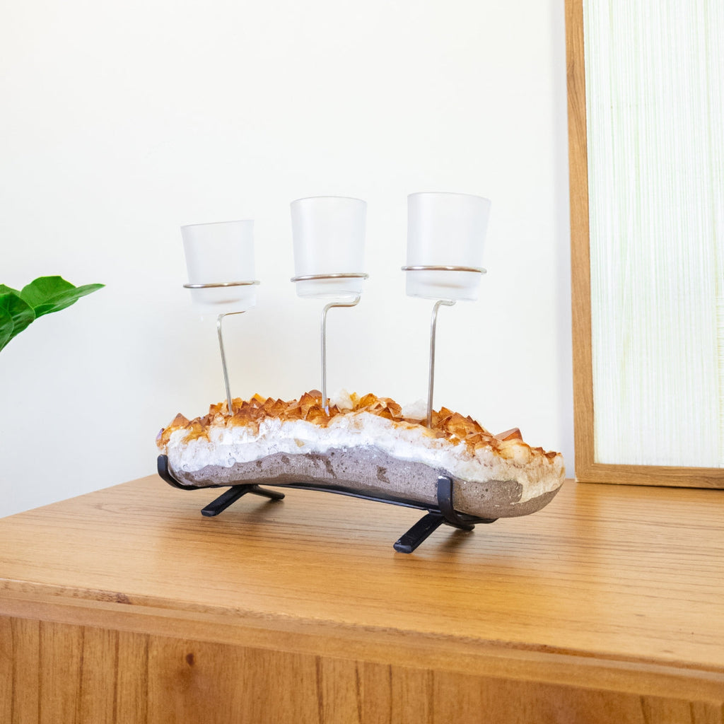 Raw Black Tourmaline Stone on Gold Plated Metal Base 480 grams