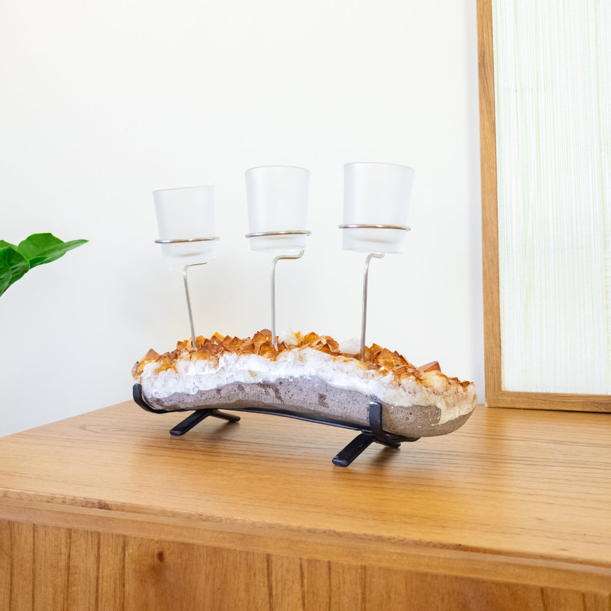 Raw Black Tourmaline Stone on Gold Plated Metal Base 480 grams