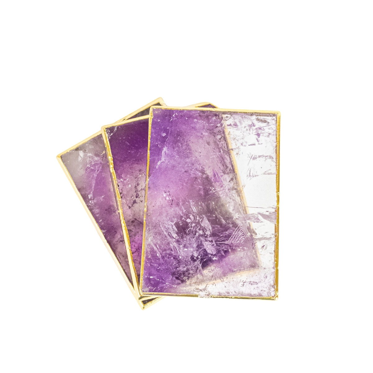 Polished Rectangular Crystallized Amethyst Slice 24k Gold Plated Edge