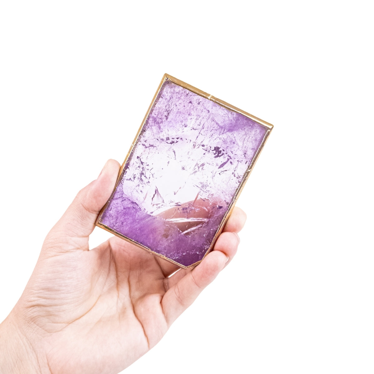 Polished Rectangular Crystallized Amethyst Slice 24k Gold Plated Edge