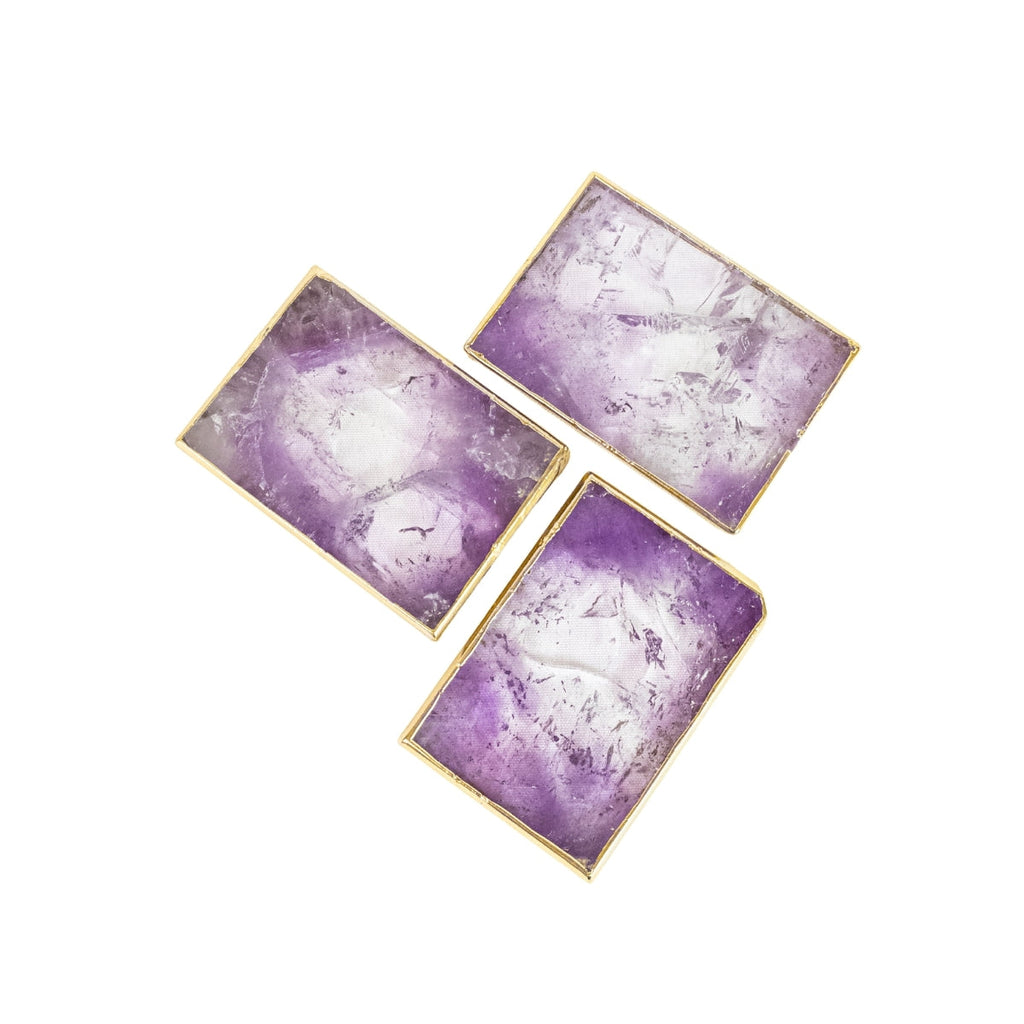 Polished Rectangular Crystallized Amethyst Slice 24k Gold Plated Edge