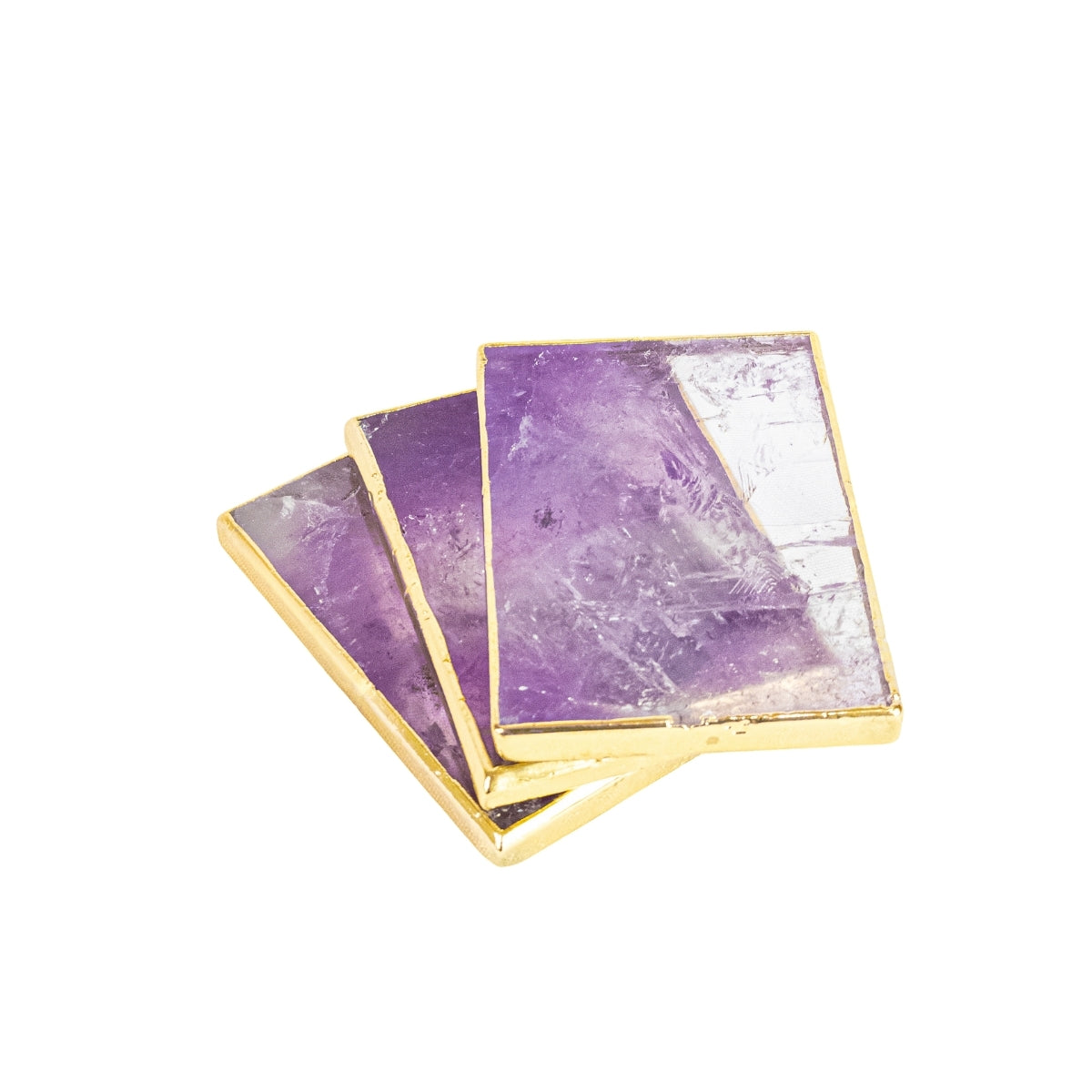Polished Rectangular Crystallized Amethyst Slice 24k Gold Plated Edge