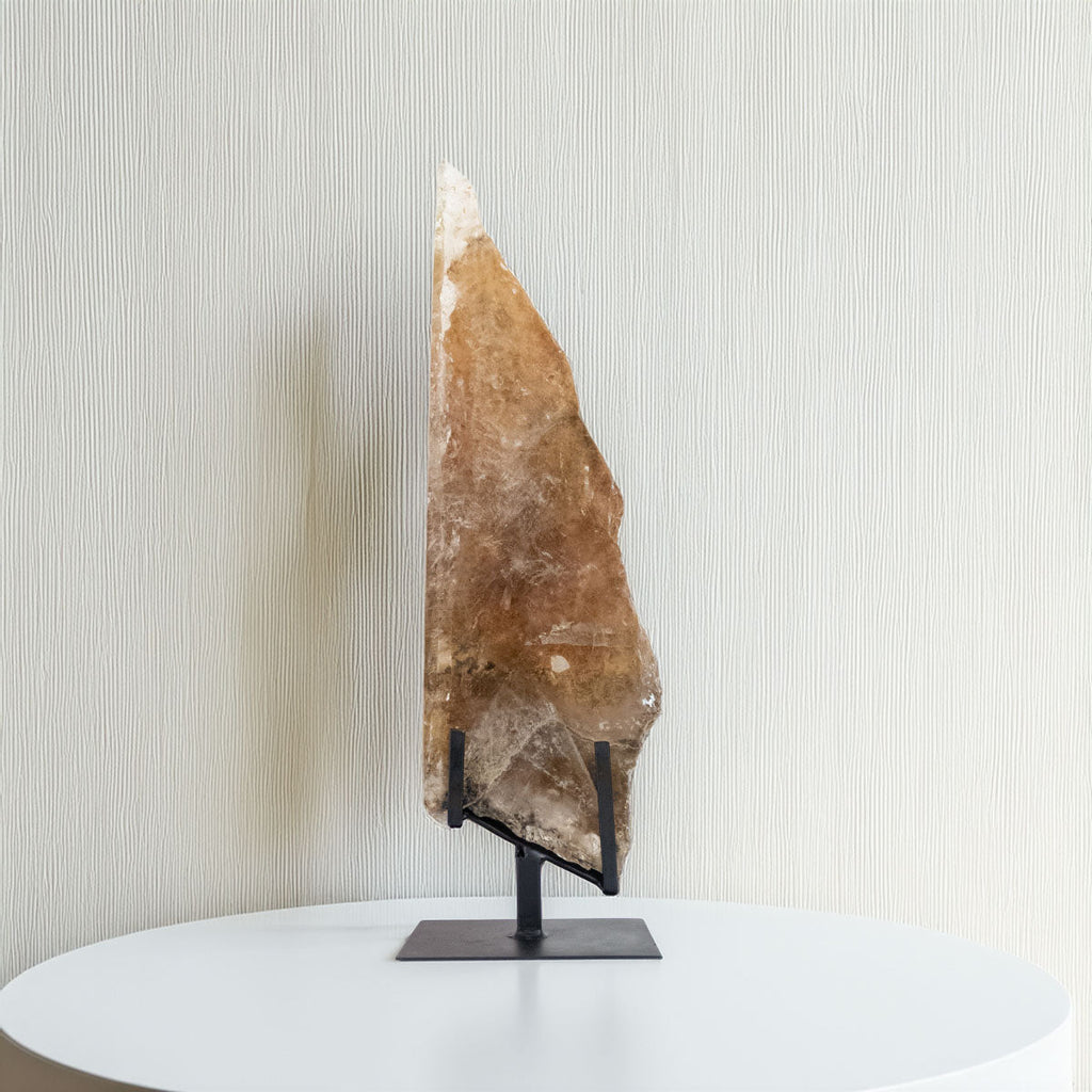 Polished Shaman Crystal Quartz Slice on Black Metal Base 2.460 Kg