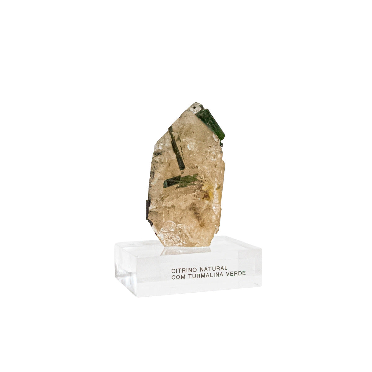 Natural Citrine with Green Tourmaline Inclusions on Acrylic Base (Collection) 238 grams
