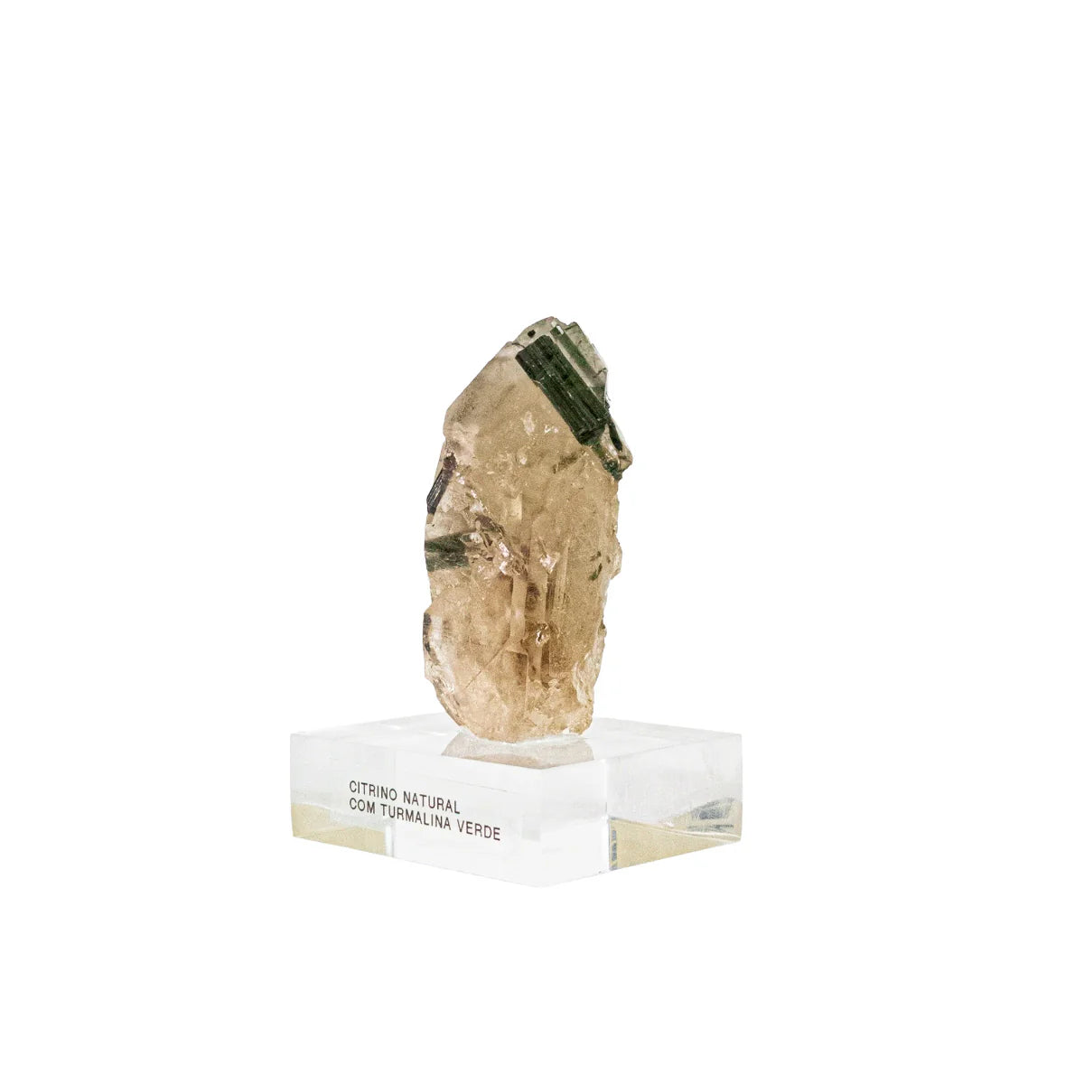 Natural Citrine with Green Tourmaline Inclusions on Acrylic Base (Collection) 238 grams