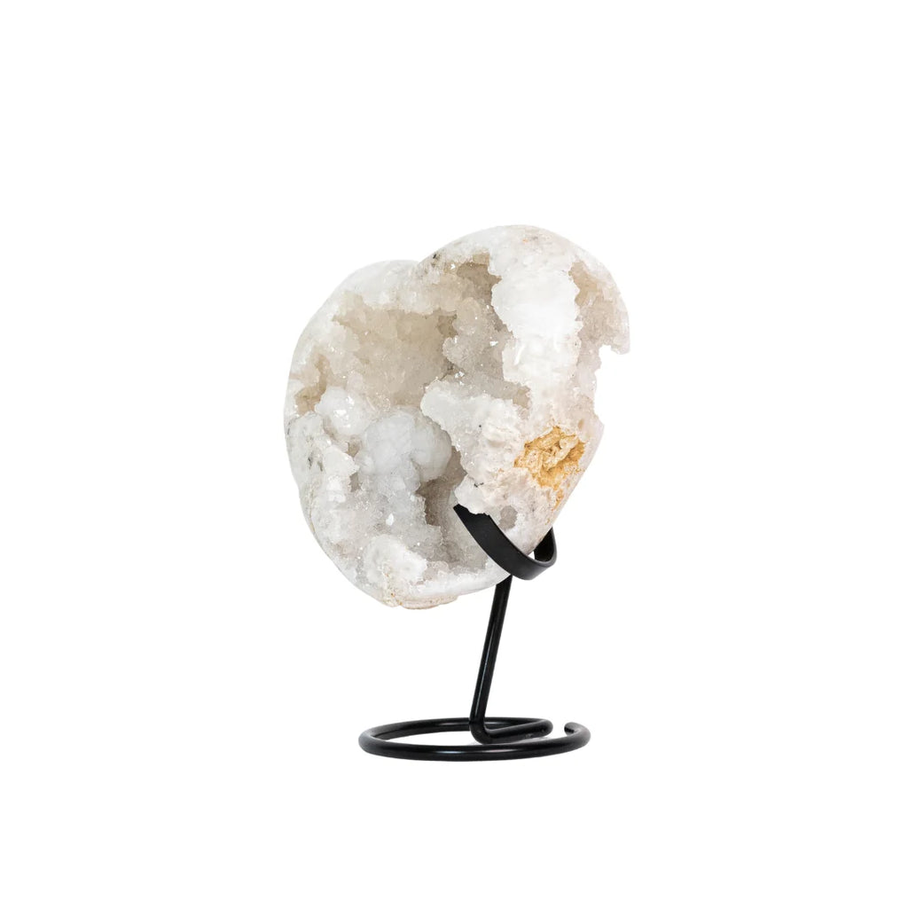 Polished Quartz Crystal Geode Heart Metal Base