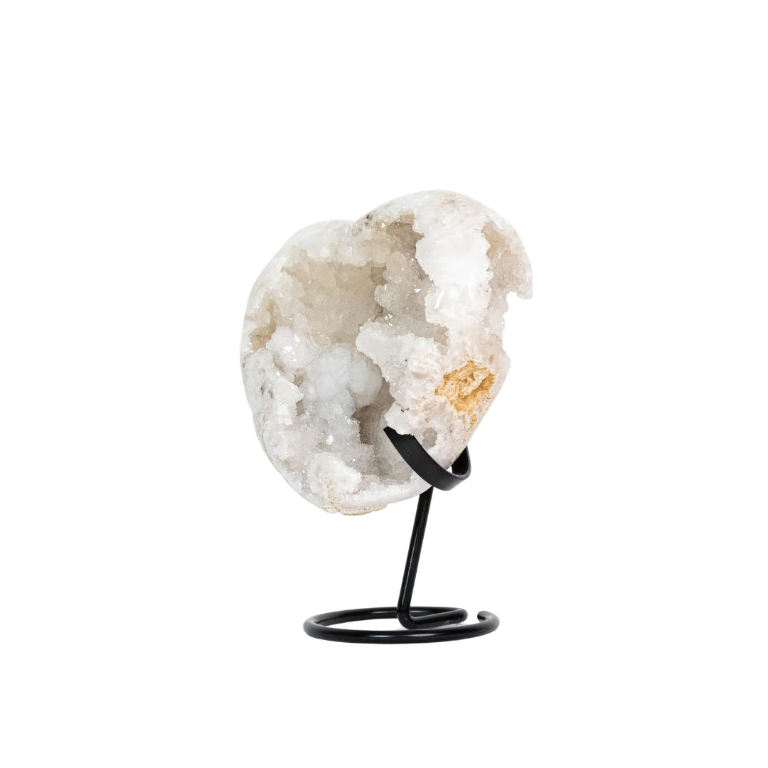 Polished Quartz Crystal Geode Heart Metal Base