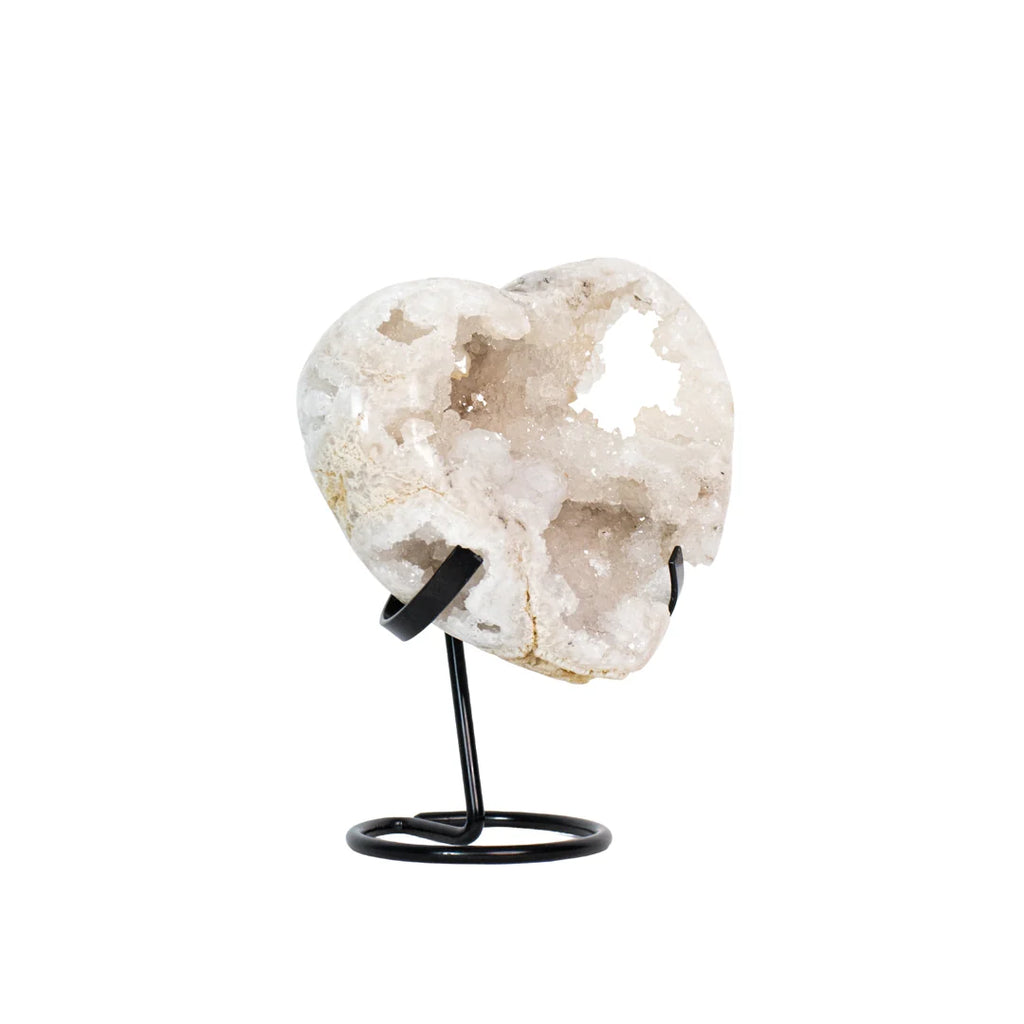Polished Quartz Crystal Geode Heart Metal Base