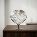 Hyaline Quartz Crystal Faceted Heart on Black Metal Base 1.679 kg