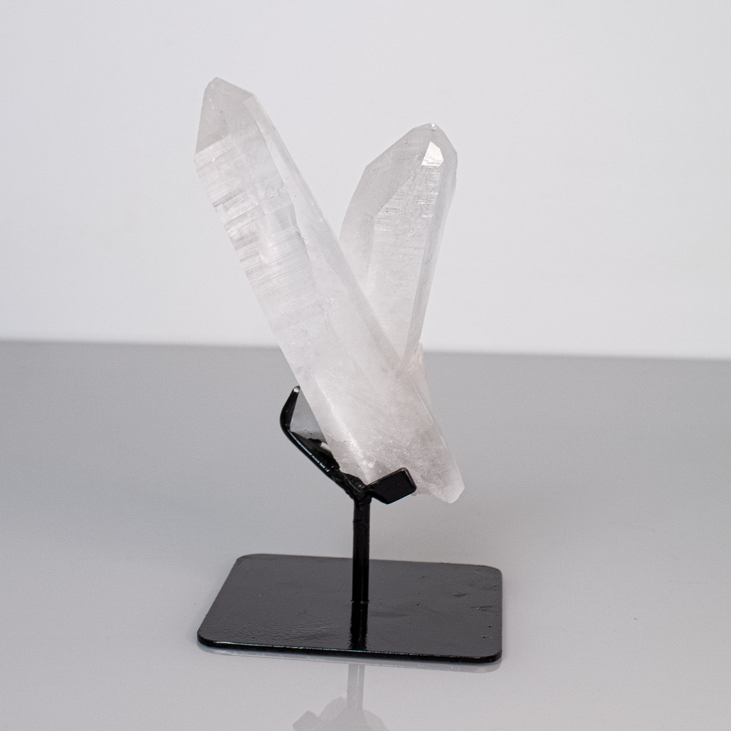 High Purity Lemurian Crystal Druze Black Metal Base 880 grams