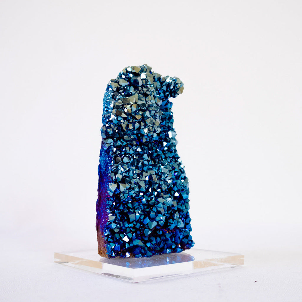 Blue Titanium Quartz Druzy on Acrylic Base 855 grams