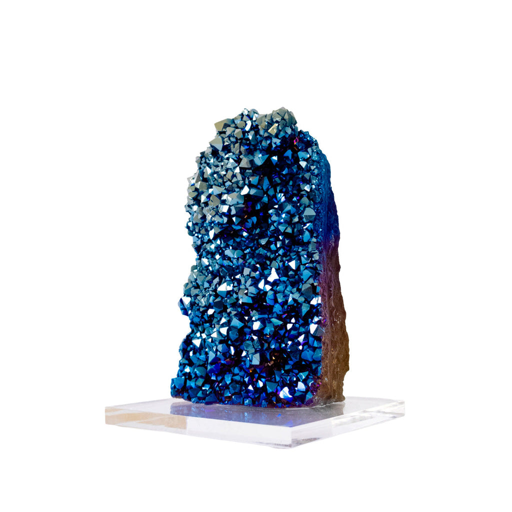 Blue Titanium Quartz Druzy on Acrylic Base 960 grams