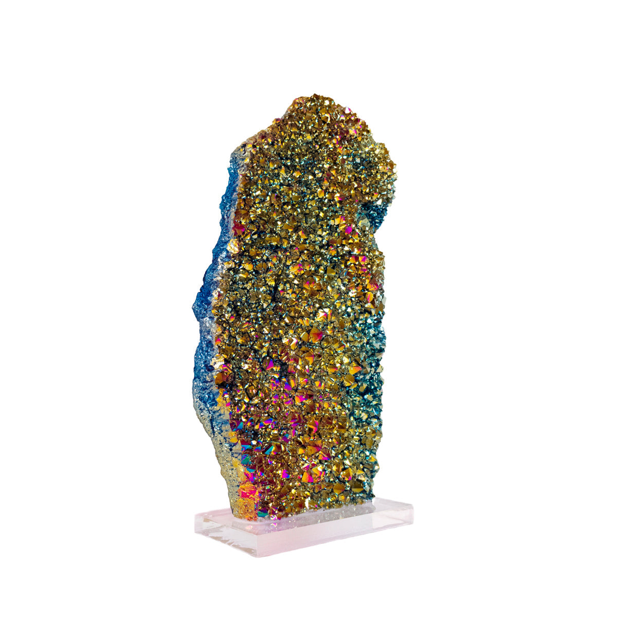 Hummingbird Sculpture in Fluorite and Amethyst, Lisianthus Flower in Golden Healer Quartz, Pink Tourmaline Base