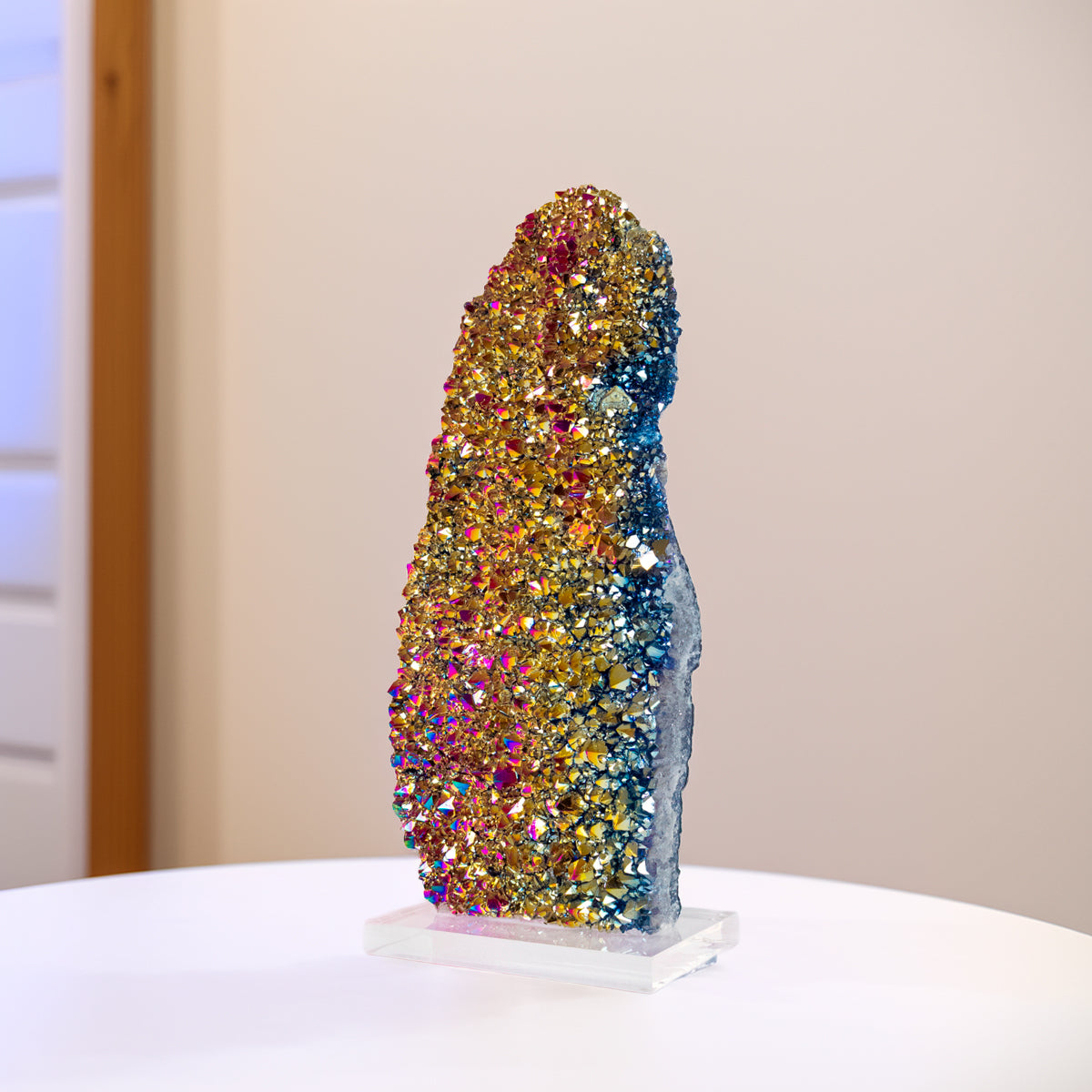 Rainbow Titanium Quartz Druzy on Acrylic Base 4.815 kg