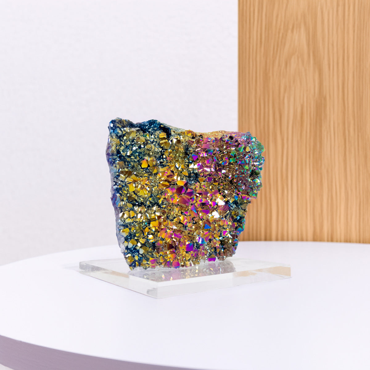 Rainbow Titanium Quartz Druzy on Acrylic Base 550 grams