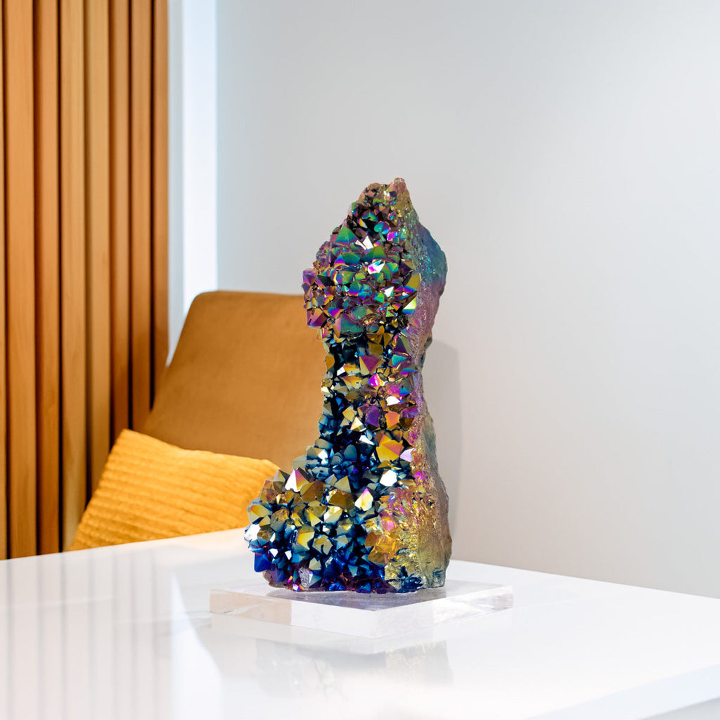 Rainbow Titanium Quartz Druzy on Acrylic Base 730 grams