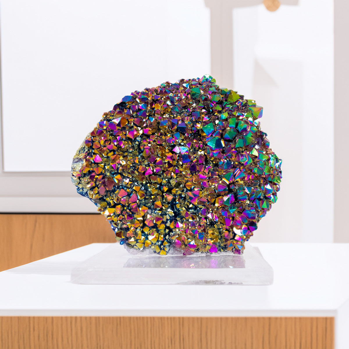 Rainbow Titanium Quartz Druzy on Acrylic Base 739 grams