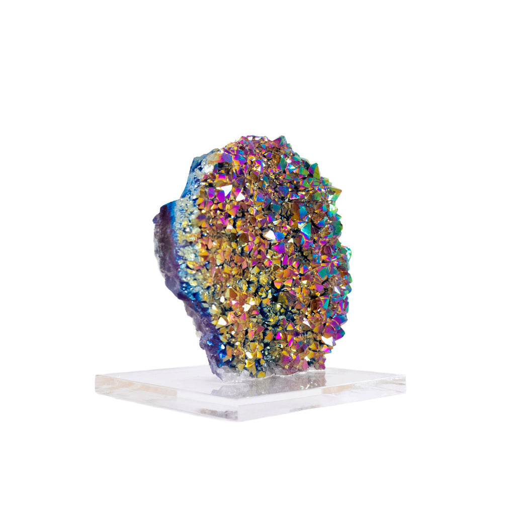 Rainbow Titanium Quartz Druzy on Acrylic Base 730 grams