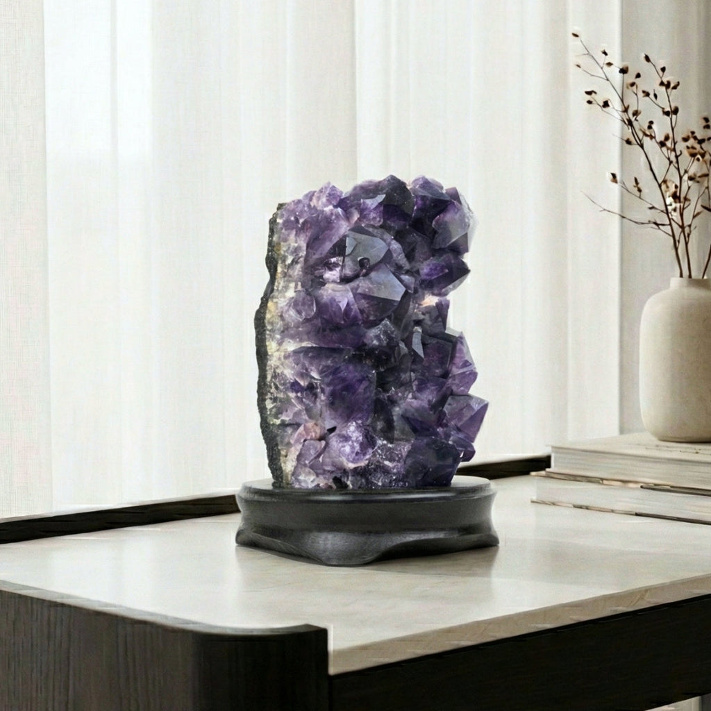 Extra African Amethyst Druzy on Dark Wood Base 4.067 kg