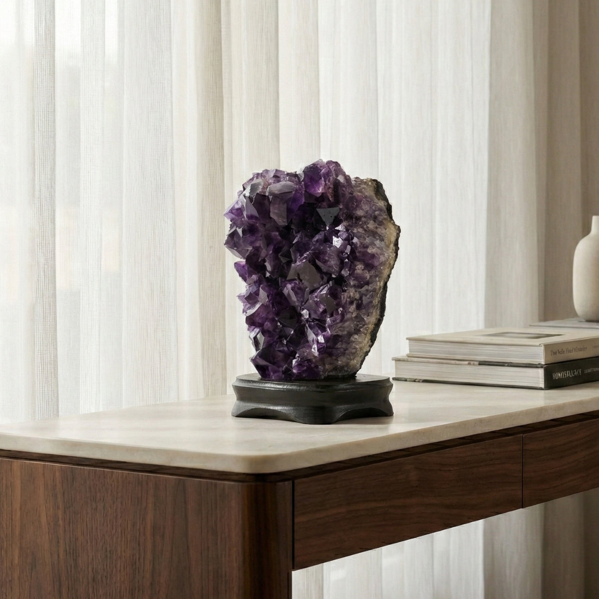 Extra African Amethyst Druzy on Dark Wood Base 5.717 kg