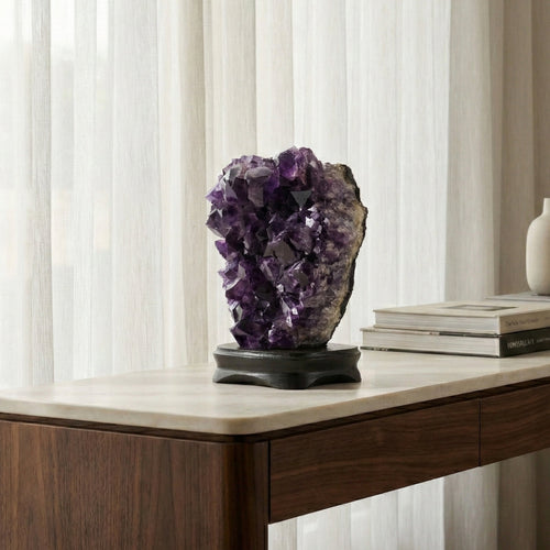 Extra African Amethyst Druzy on Dark Wood Base 5.717 kg