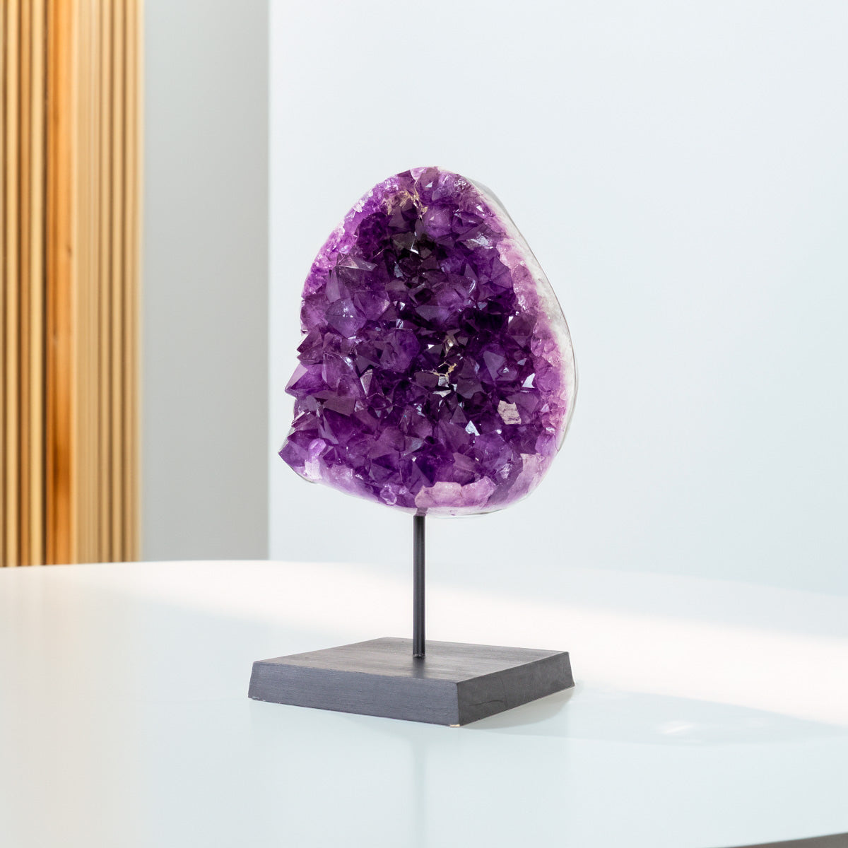 Extra Amethyst Druzy Polished Edge on Black Wood Base 3.485 kg