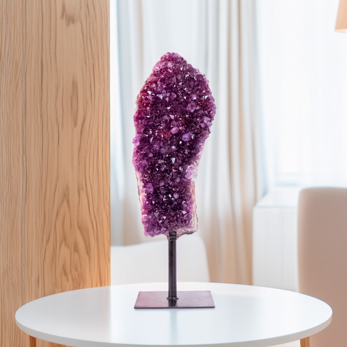 Large Extra Amethyst Druzy with Golden Rutile Inclusions on Black Metal Base 19.300 kg