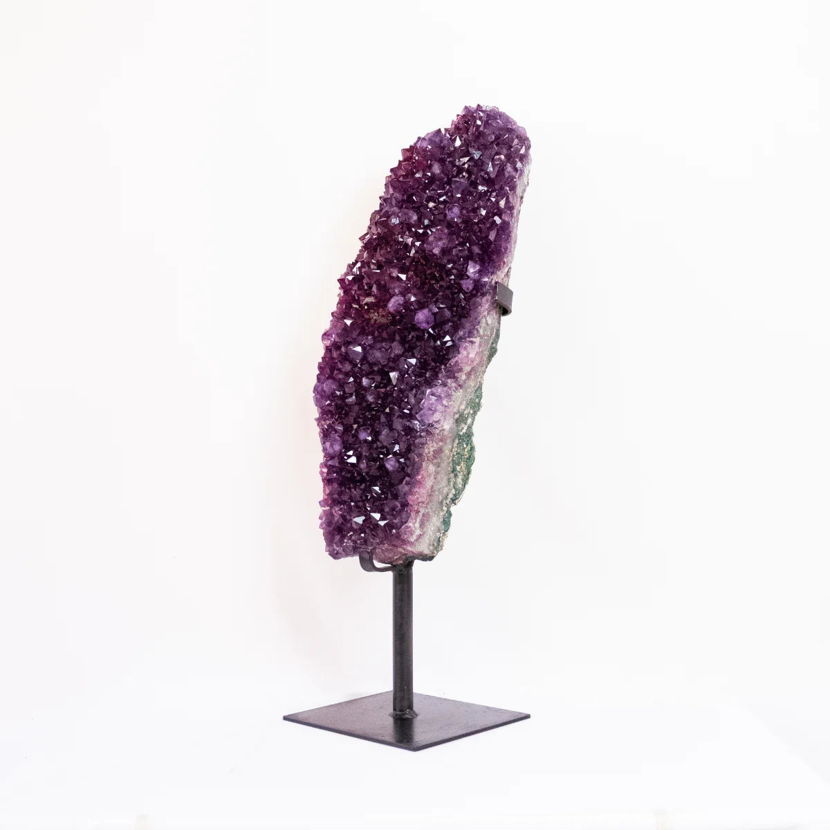 Large Extra Amethyst Druze with Golden Rutile Inclusion on Black Metal Base 19.300 kg
