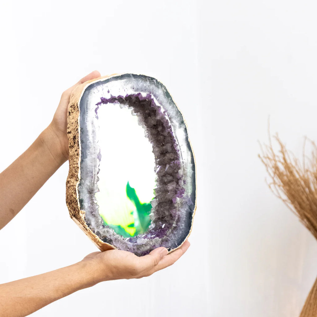 Amethyst Druze Mirror 24k Gold Plated Edge