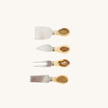 Natural Golden Agate Cheese Knife Set Gold Plated Bamboo