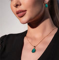 Faceted Emerald Stone Earring and Necklace Set 24k Gold Plated