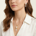 White Selenite Earring and Necklace Set with Crystal Point Gold Plated