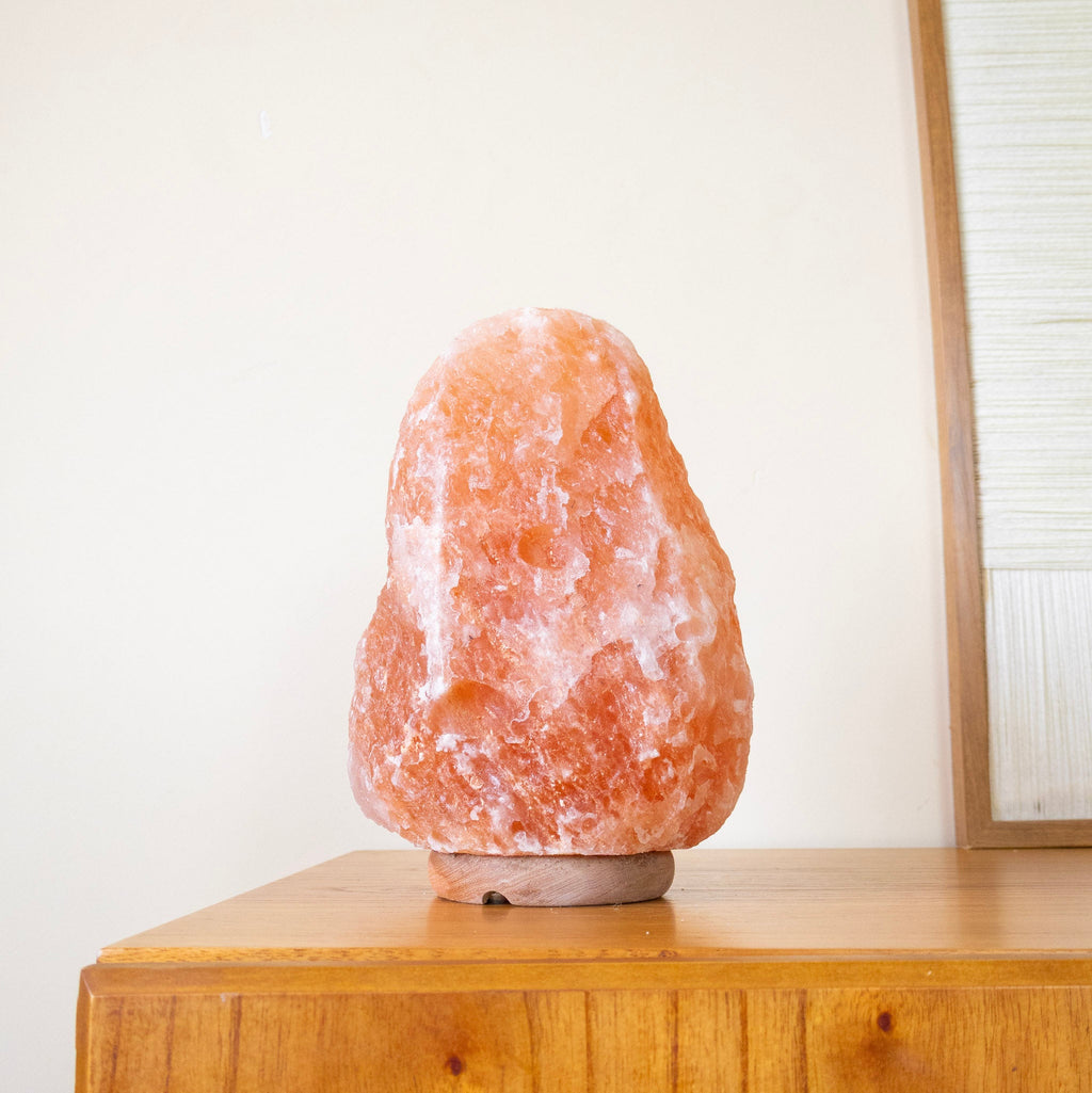 Large Himalayan Pink Salt Lamp on Wood Base