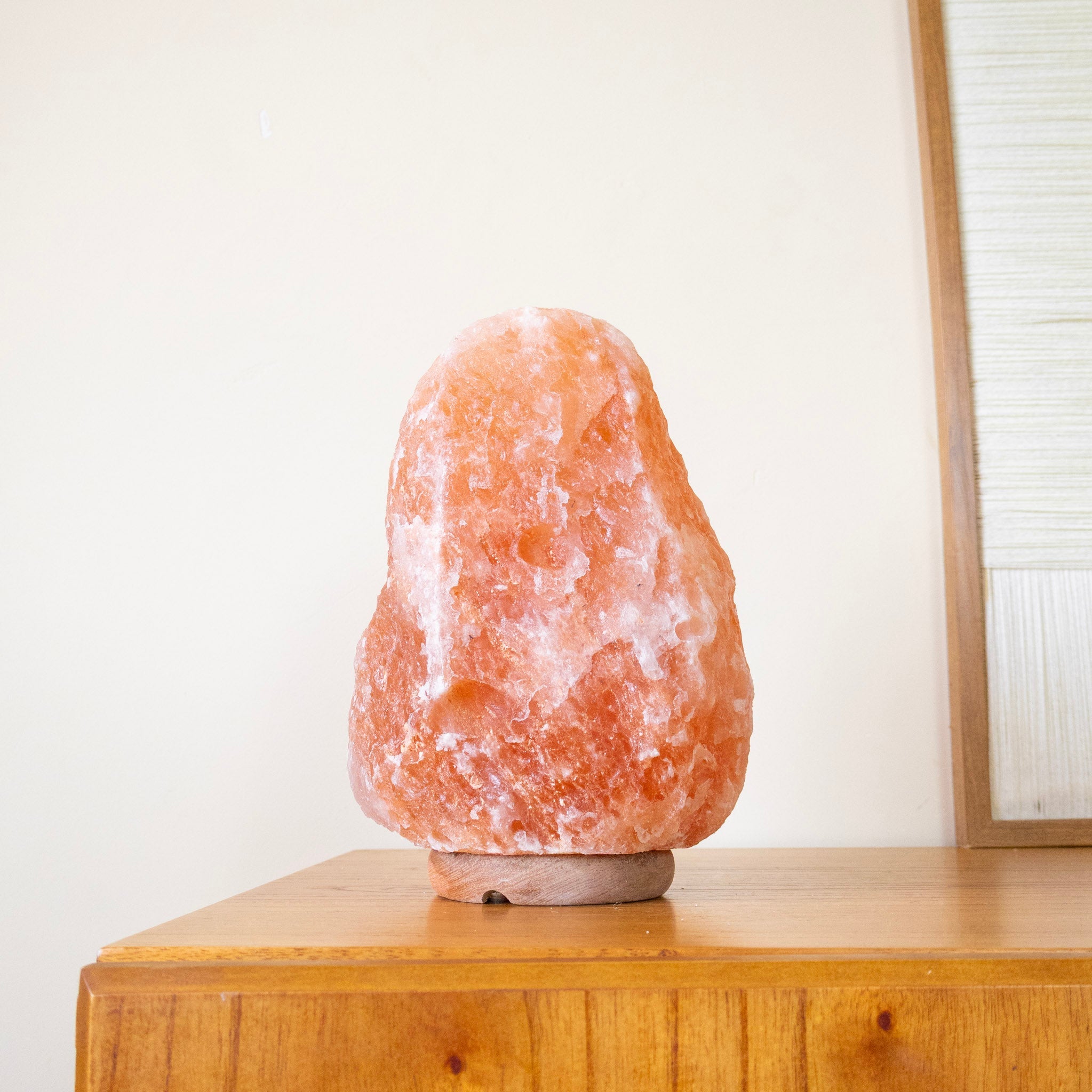 Large Himalayan Pink Salt Lamp on Wood Base