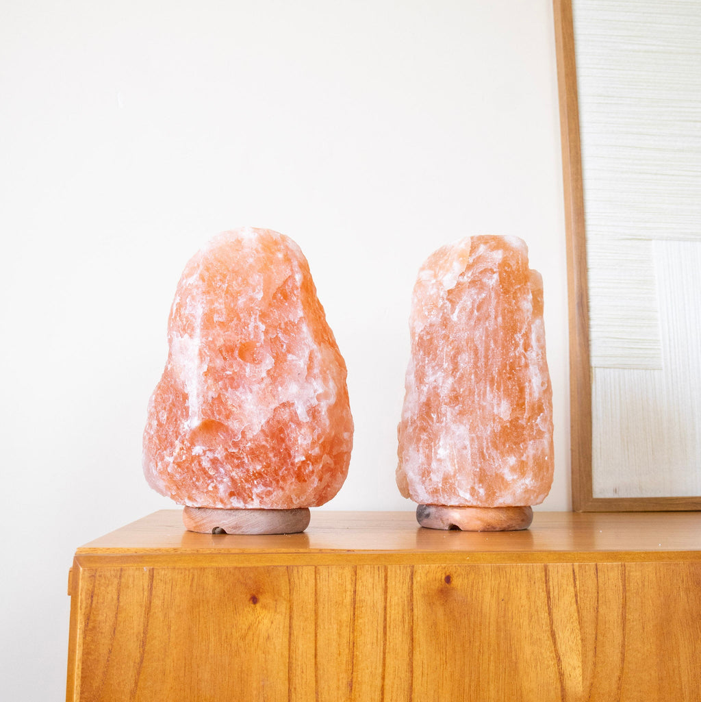 Large Himalayan Pink Salt Lamp on Wood Base