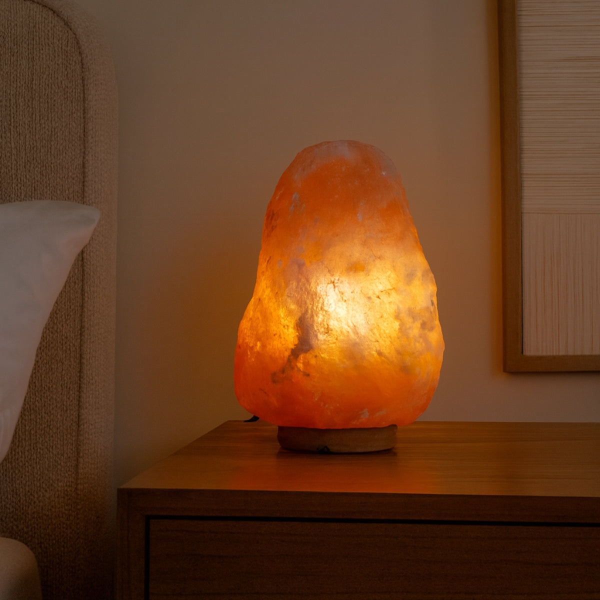 Large Himalayan Pink Salt Lamp on Wood Base