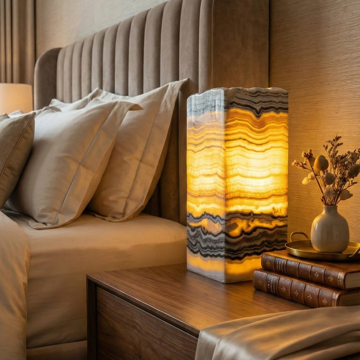 Polished Rectangular Multicolor Zebra Onyx Lamp