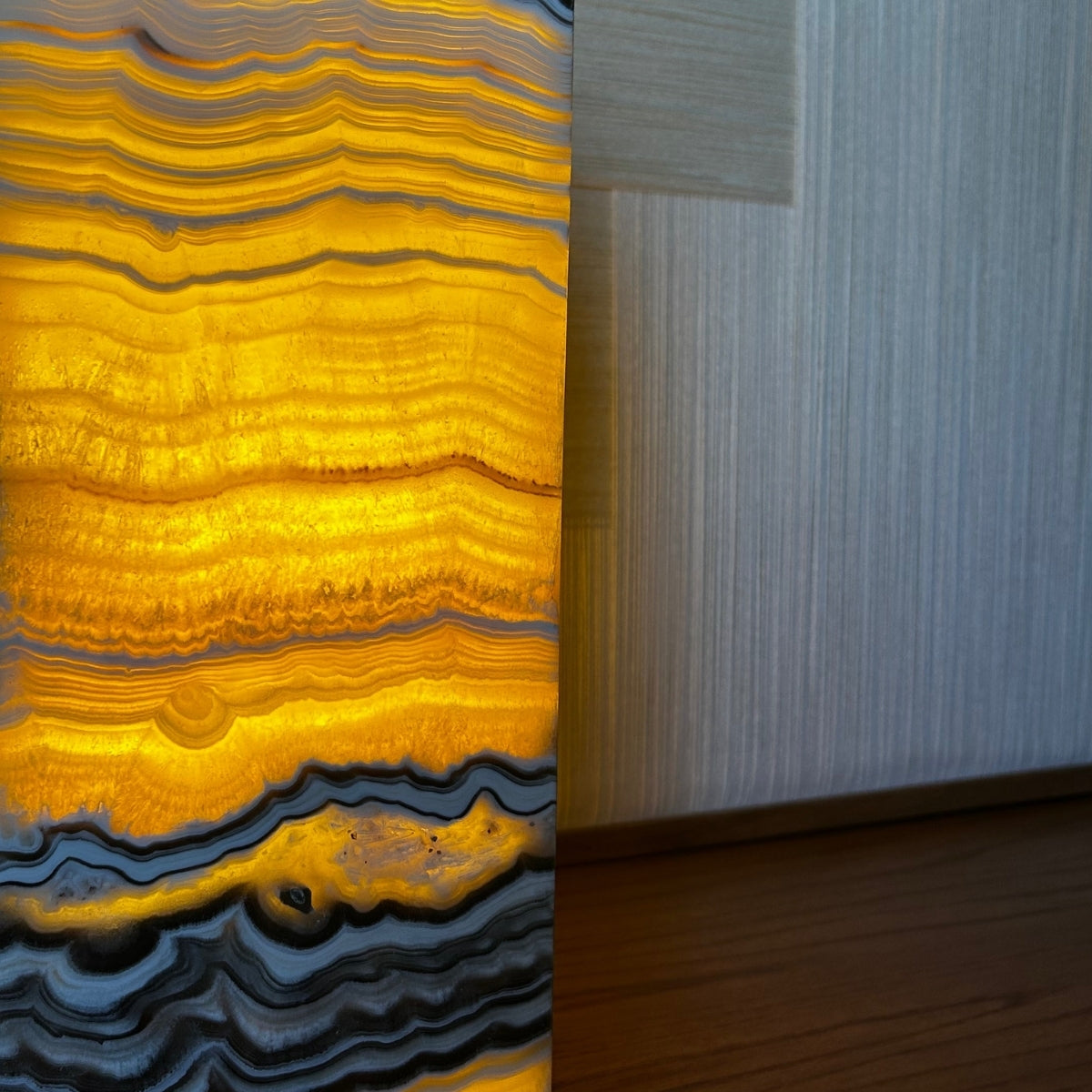 Polished Rectangular Multicolor Zebra Onyx Lamp
