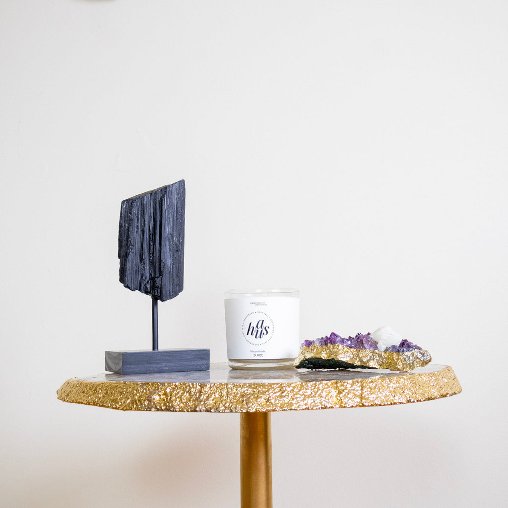 Crystallized Agate Slice Gold Table 24k Gold Plated Edge