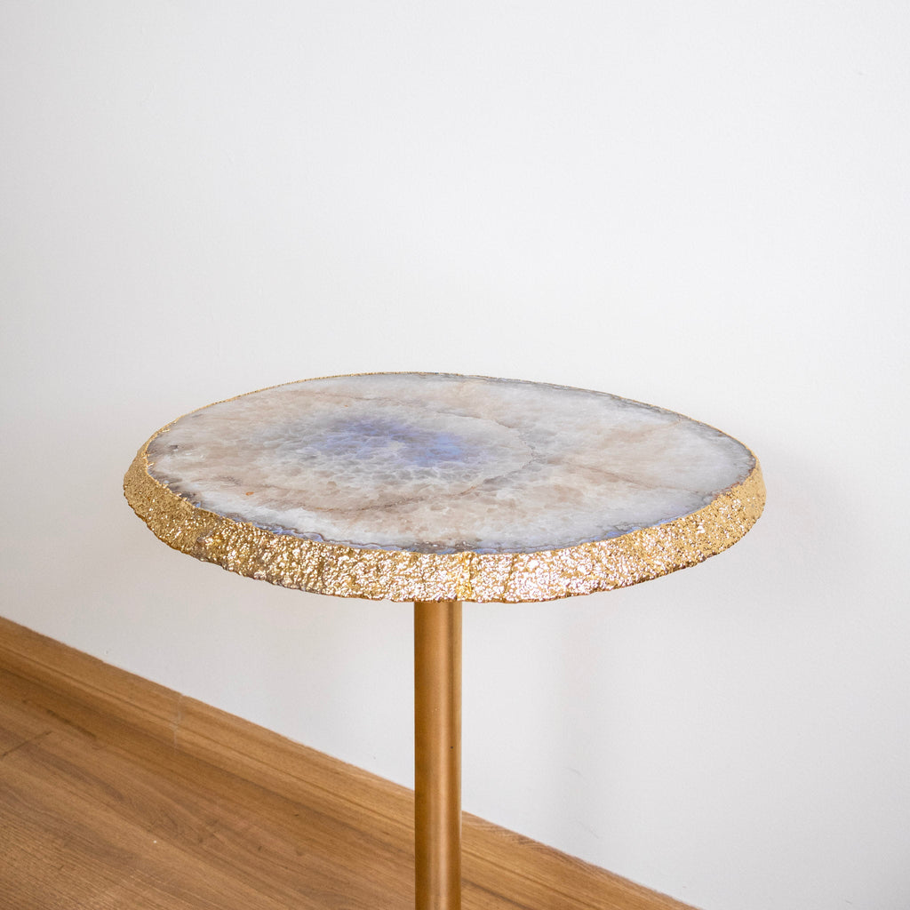 Crystallized Agate Slice Gold Table 24k Gold Plated Edge
