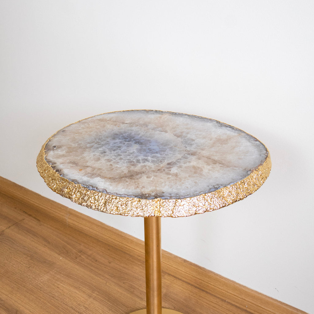 Crystallized Agate Slice Gold Table 24k Gold Plated Edge