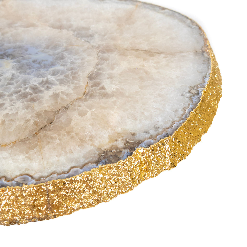 Crystallized Agate Slice Gold Table 24k Gold Plated Edge