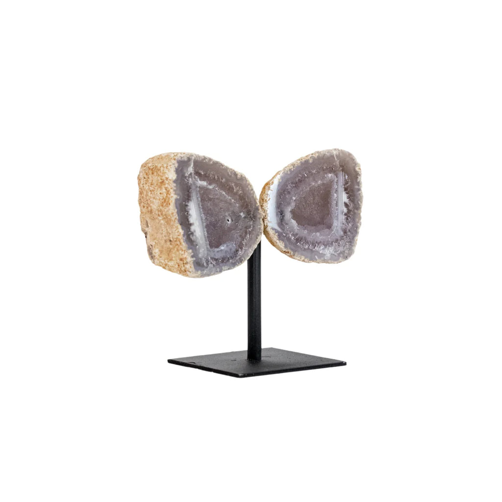 Mini Natural Crystallized Gray Agate Butterfly on Metal Base 274 grams