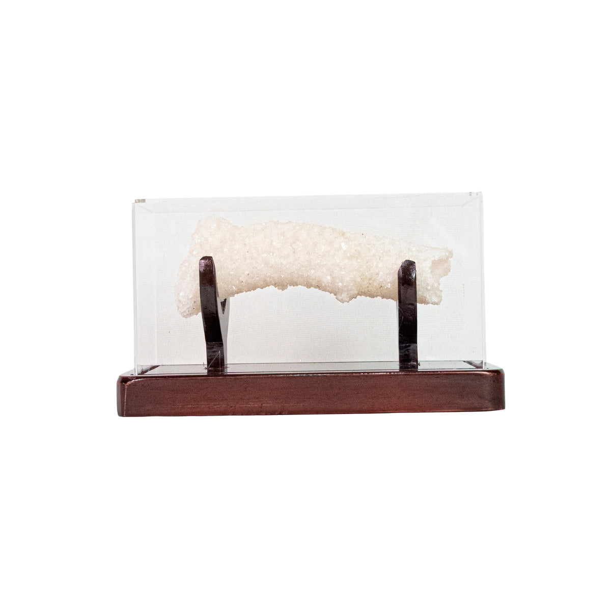 Extra Crystallized Fluorescent Aragonite Stone - Exclusive Formation in Acrylic Dome Wood Base - 748 grams