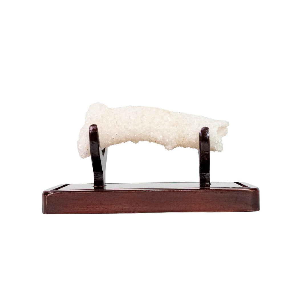 Extra Crystallized Fluorescent Aragonite Stone - Exclusive Formation in Acrylic Dome Wood Base - 748 grams