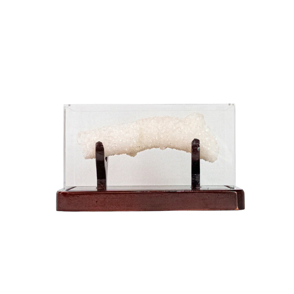 Extra Crystallized Fluorescent Aragonite Stone - Exclusive Formation in Acrylic Dome Wood Base - 748 grams