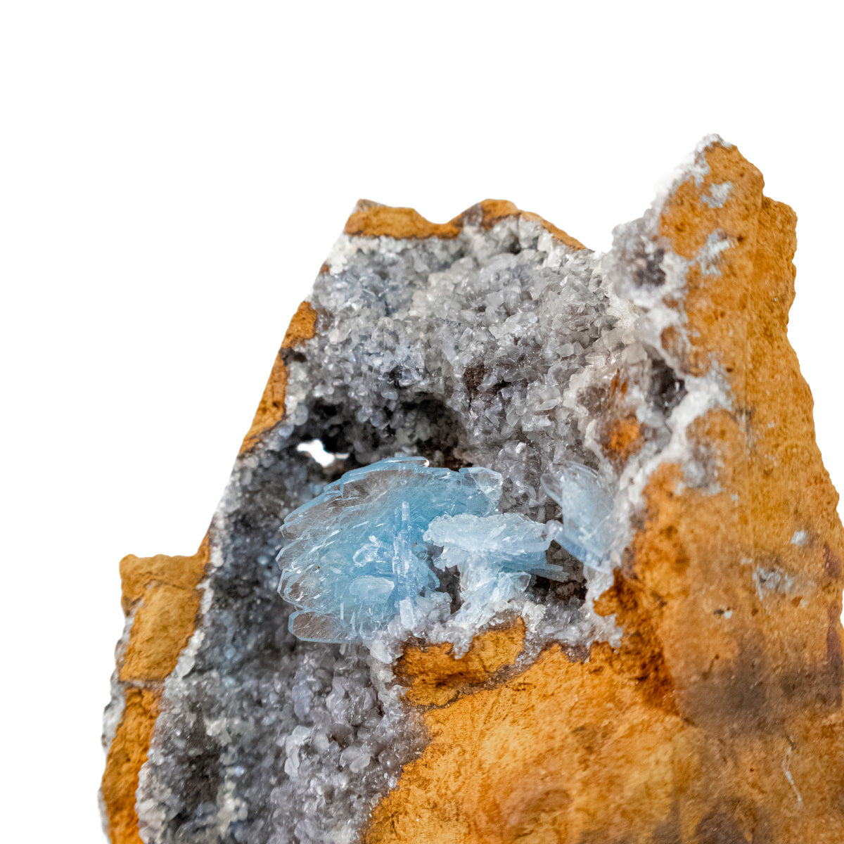 Crystallized Blue Barite Stone in Matrix Acrylic Base (Collection) Rare 990 grams