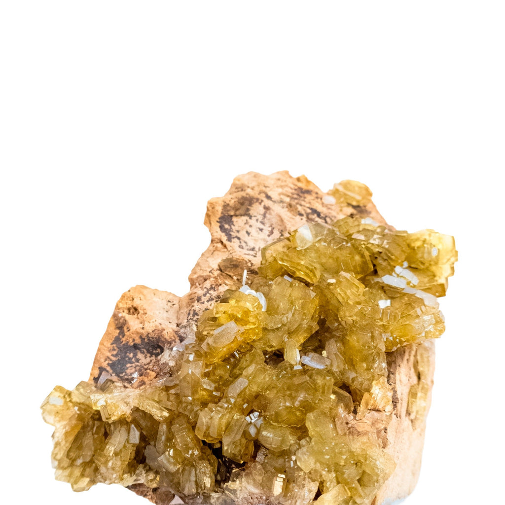 Golden (Yellow) Barite Stone in Matrix Acrylic Base 1.390 kg