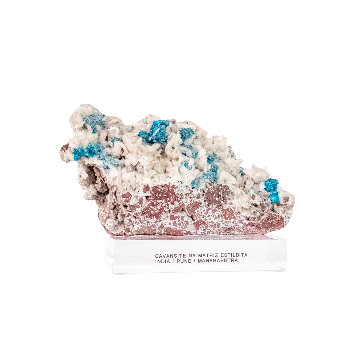 Cavansite Stone in Stilbite Matrix on Acrylic Base (Collection) 680 grams