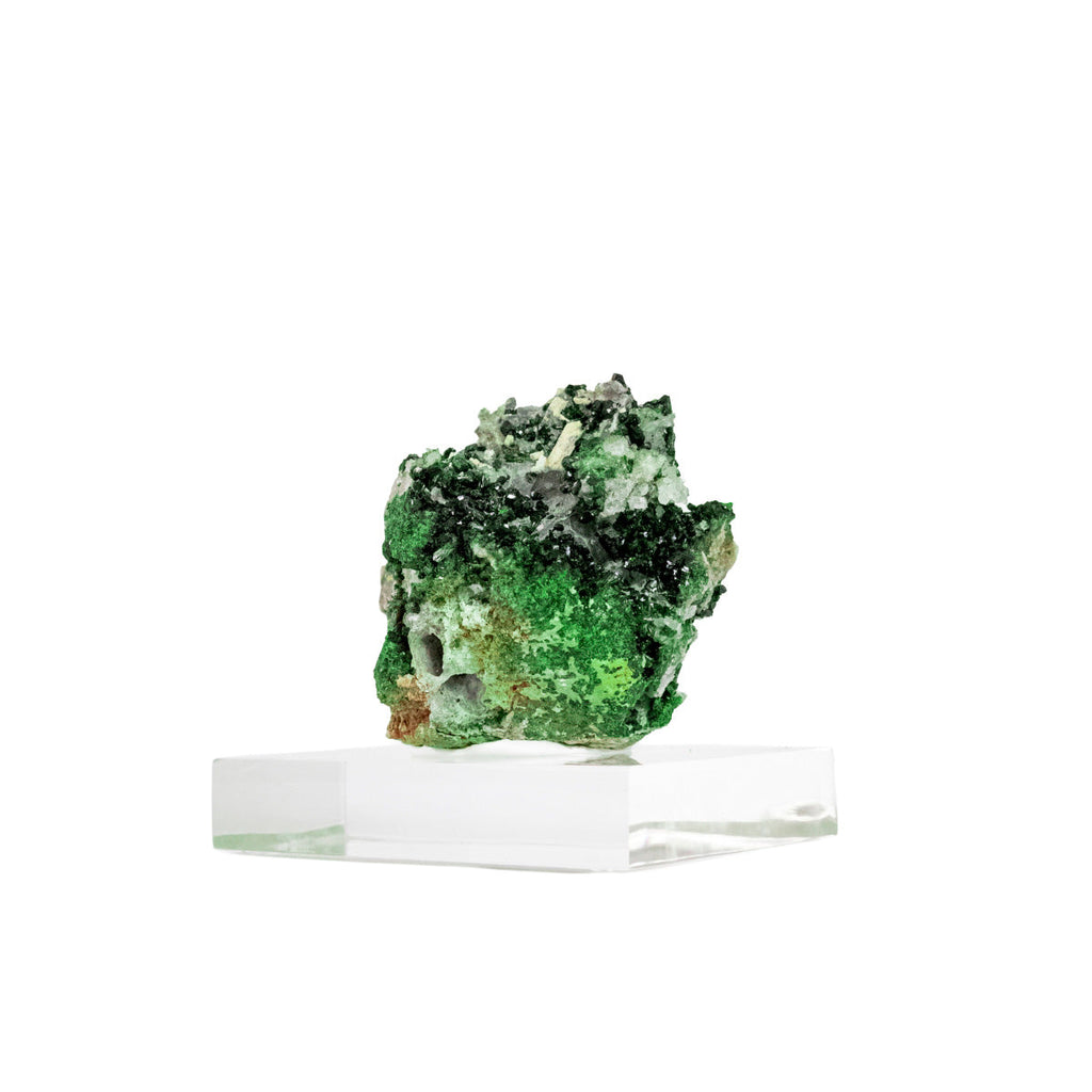 Crystallized Epidote Stone with Chalcedony and Feldspar Inclusion on Acrylic Base (Collection) 694 grams